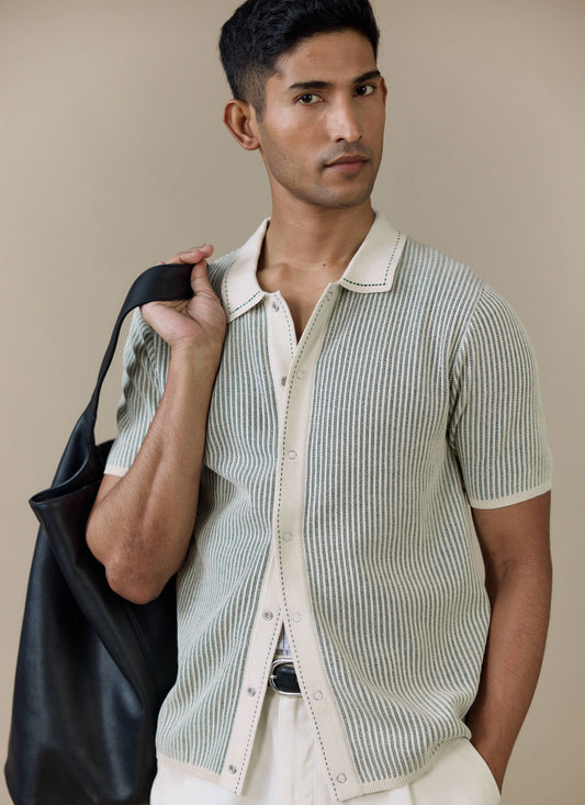 Men's Knitted Polo Shirt - Dixon - Cotton - Cream