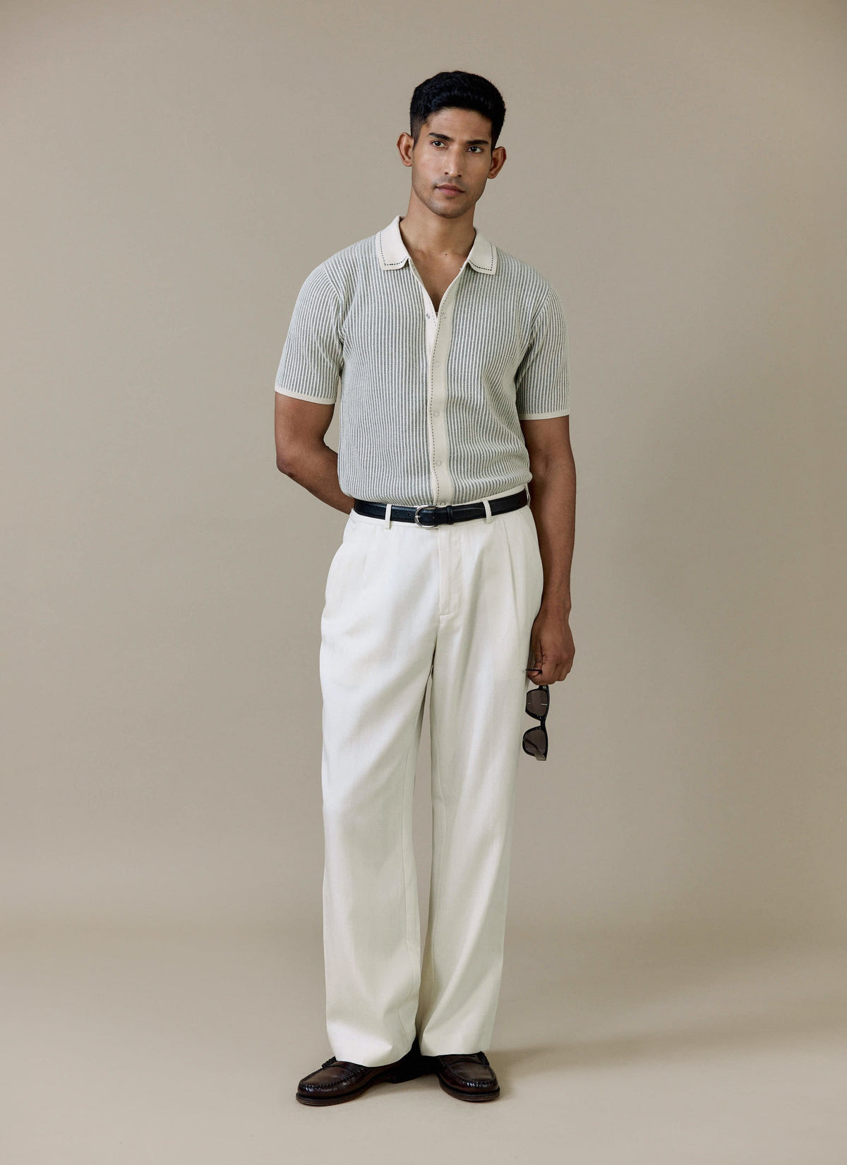 Men's Knitted Polo Shirt - Dixon - Cotton - Cream