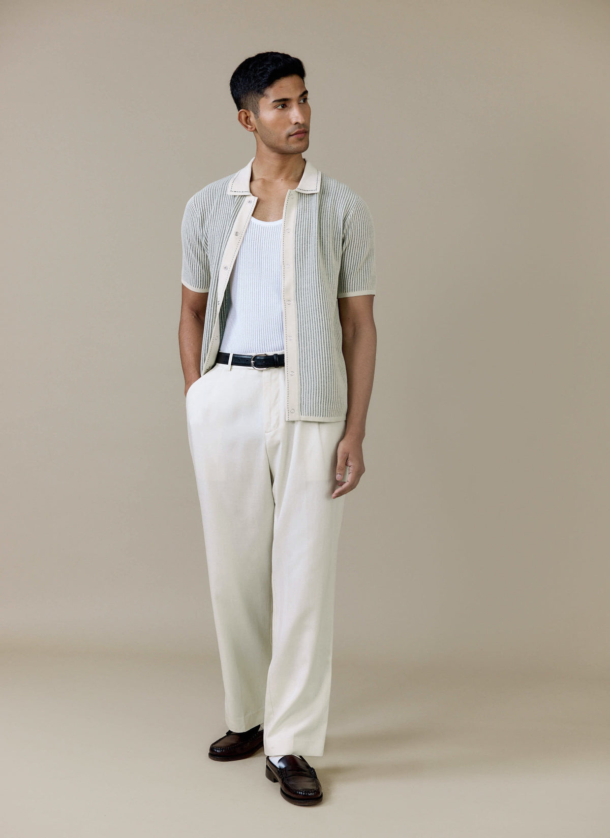 Men's Knitted Polo Shirt - Dixon - Cotton - Cream