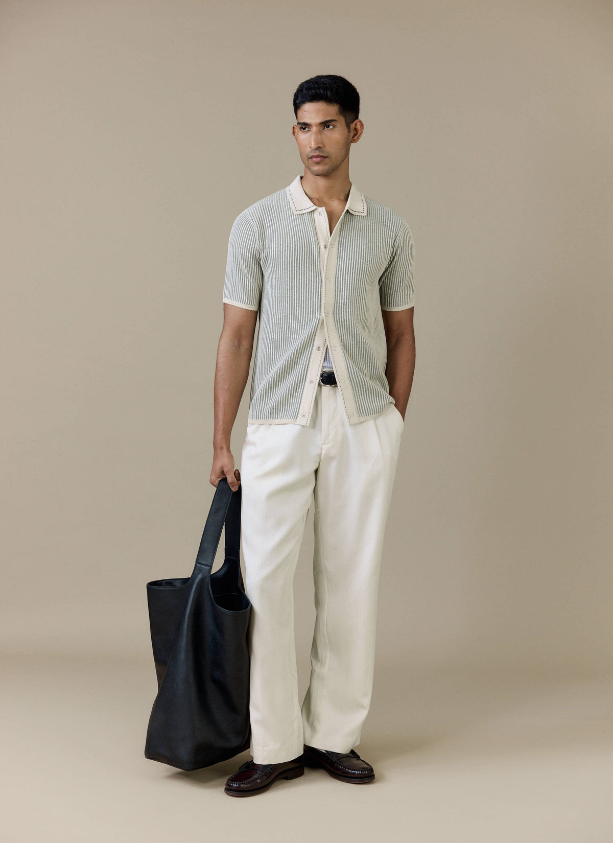 Men's Knitted Polo Shirt - Dixon - Cotton - Cream