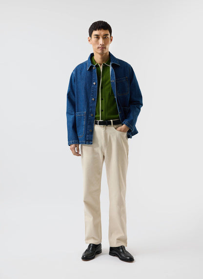 Men's Knitted Shirt: Contrast Trim - Wool - Forest Green
