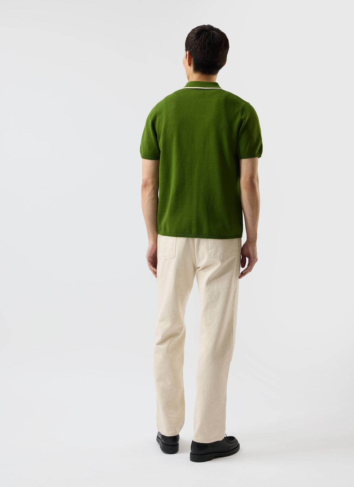 Men's Knitted Shirt: Contrast Trim - Wool - Forest Green