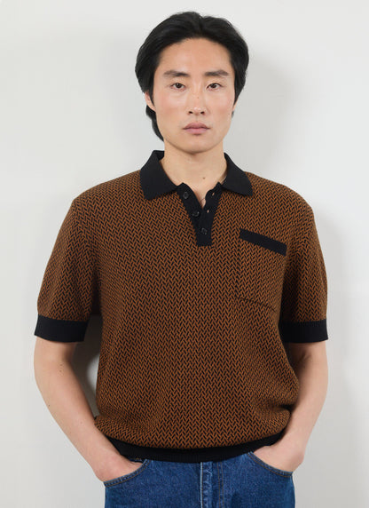 Men's Knitted Polo Shirt - Short Sleeve - Espresso Brown