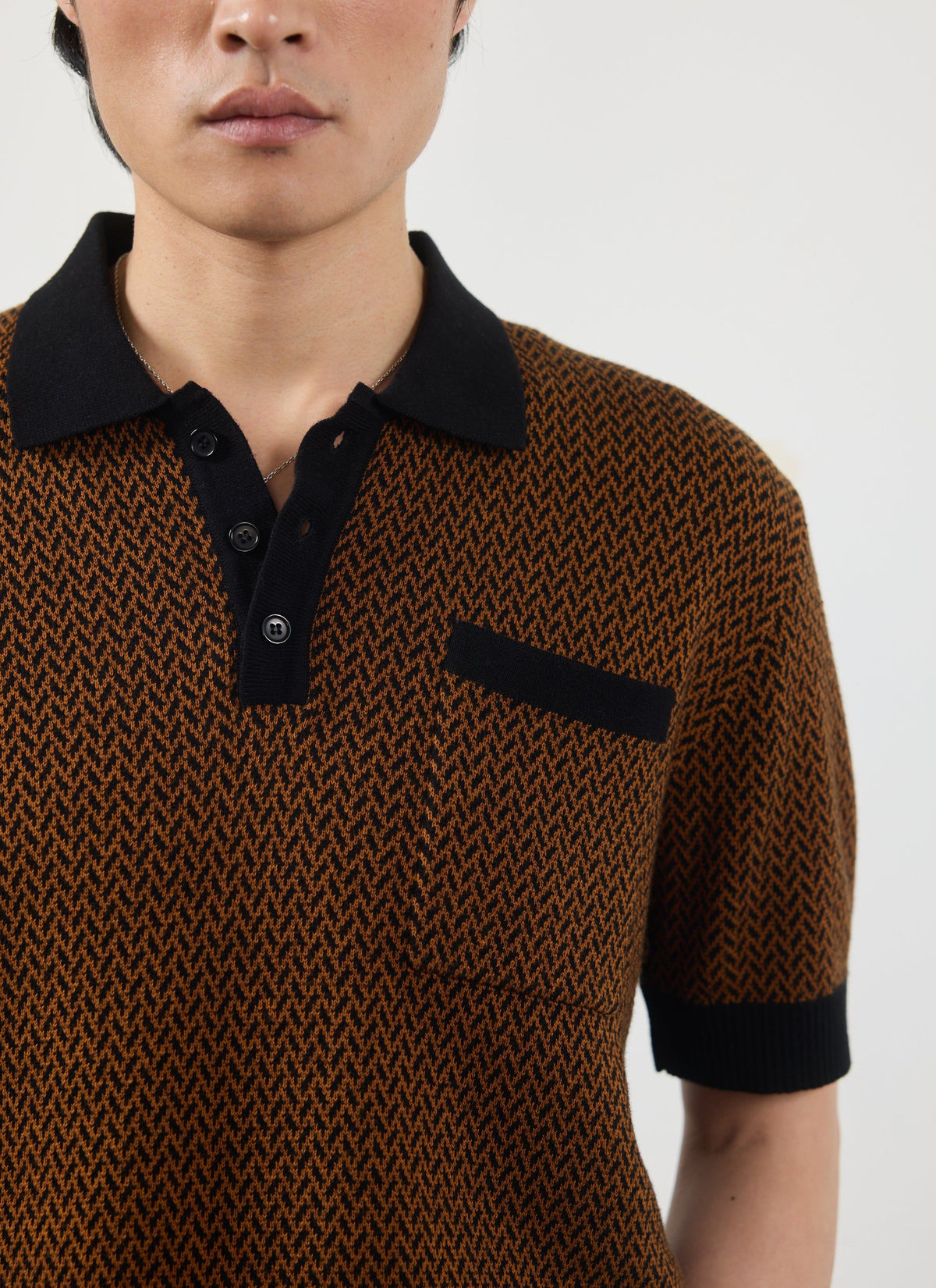 Men's Knitted Polo Shirt - Short Sleeve - Espresso Brown