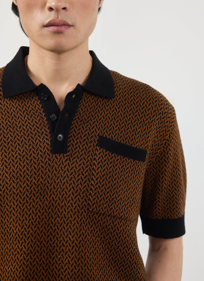 Men's Knitted Polo Shirt - Short Sleeve - Espresso Brown