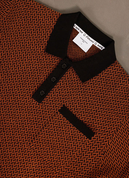Men's Knitted Polo Shirt - Short Sleeve - Espresso Brown
