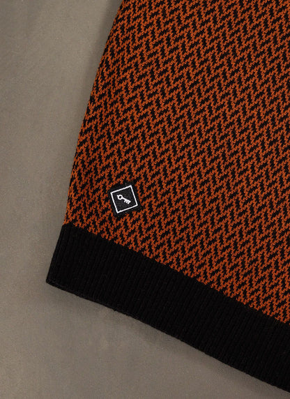 Men's Knitted Polo Shirt - Short Sleeve - Espresso Brown