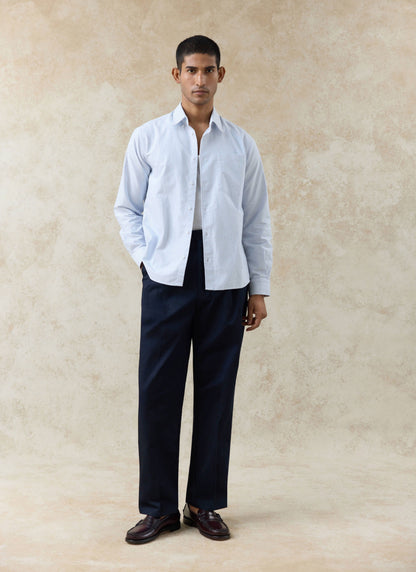 Men's Long Sleeve Oxford Shirt - Cotton - Blue Stripe