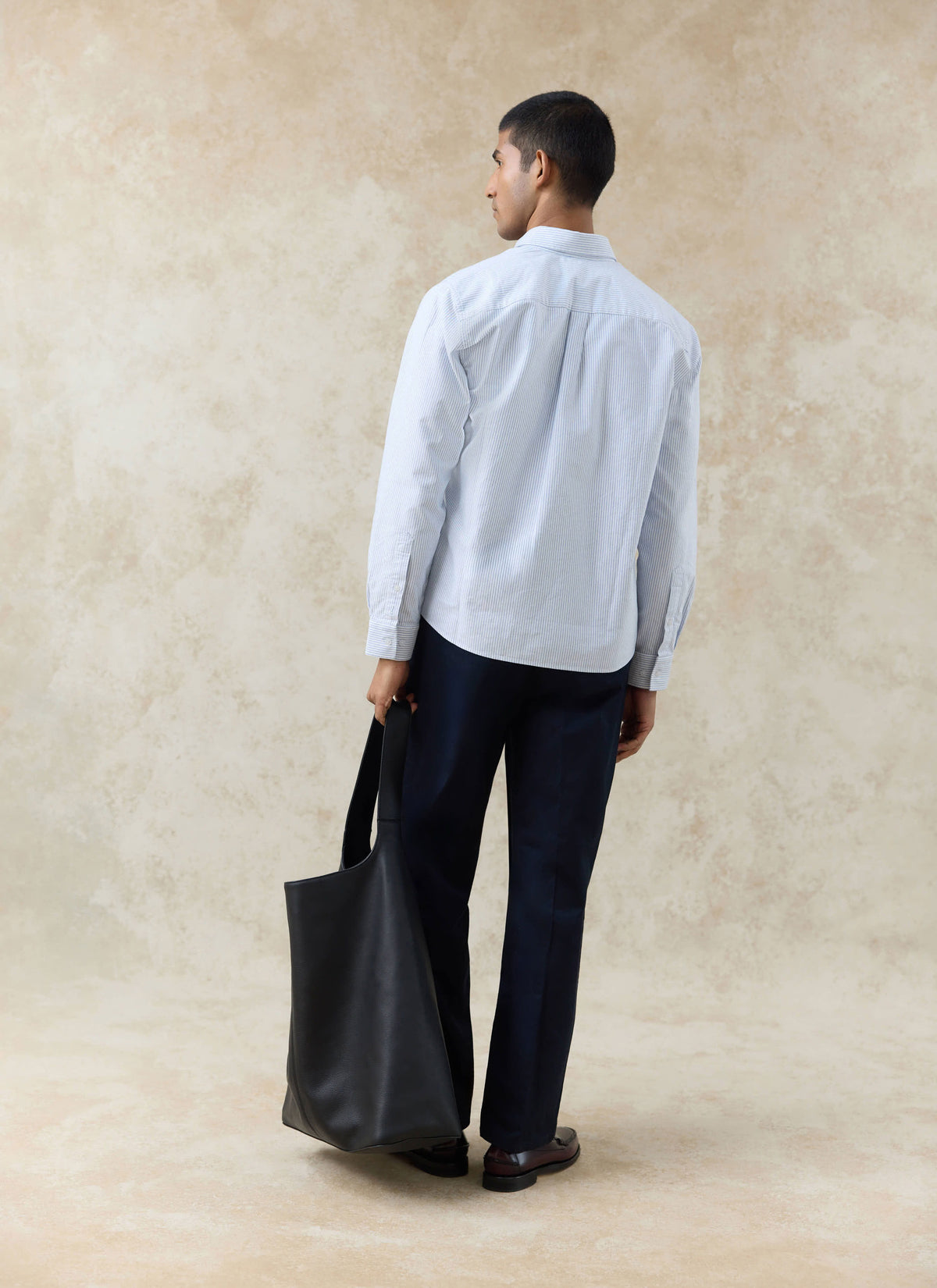 Men's Long Sleeve Oxford Shirt - Cotton - Blue Stripe