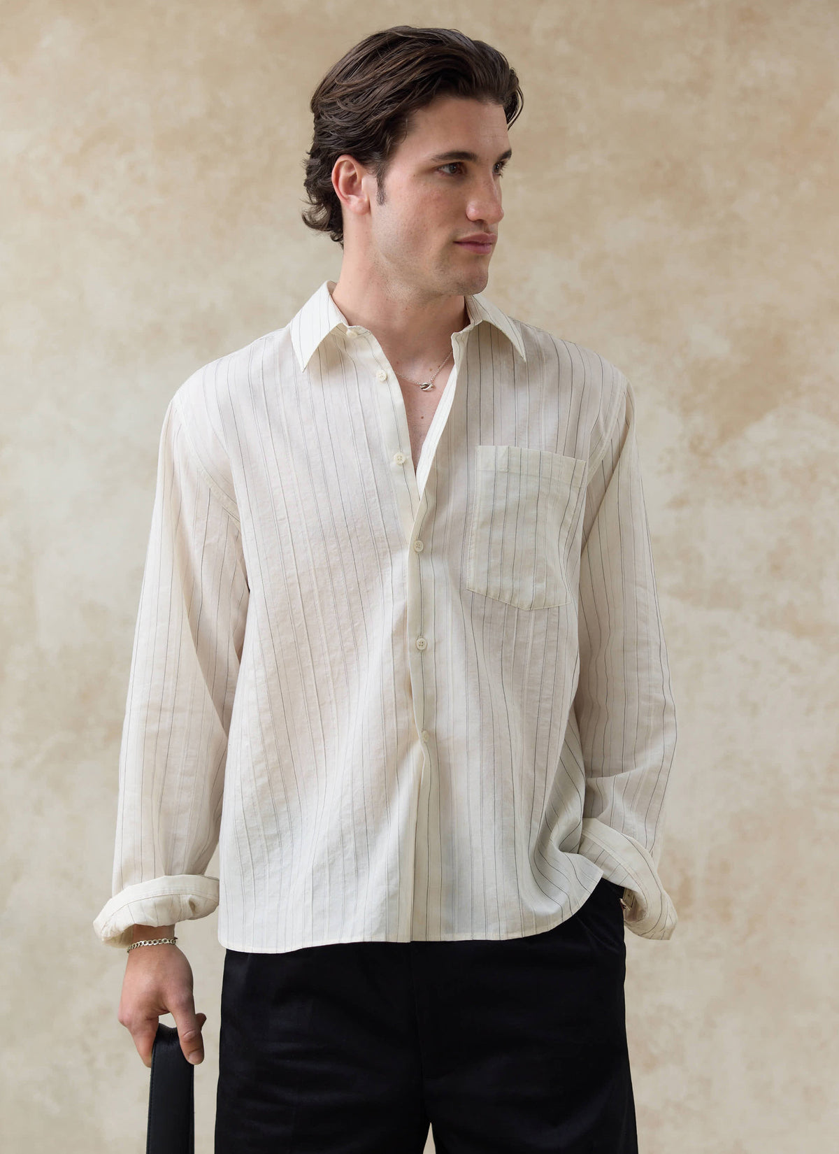 Men's Striped Shirt - Lorenzo - Lyocell Blend - Cream