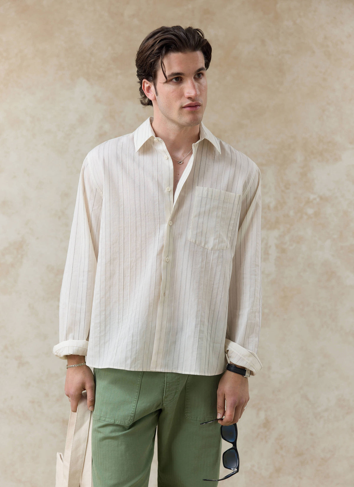Men's Striped Shirt - Lorenzo - Lyocell Blend - Cream