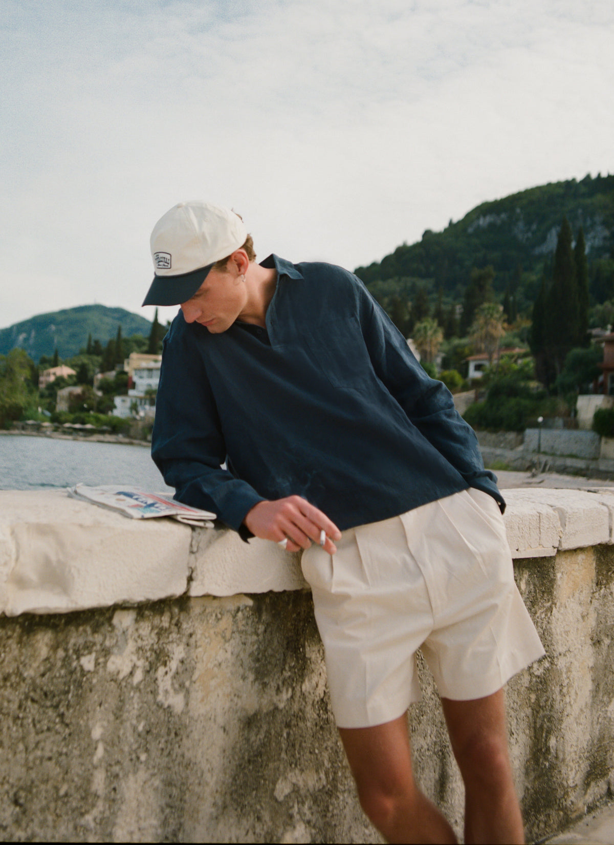 Men's Navy Popover Shirt - Alec - 100% Linen