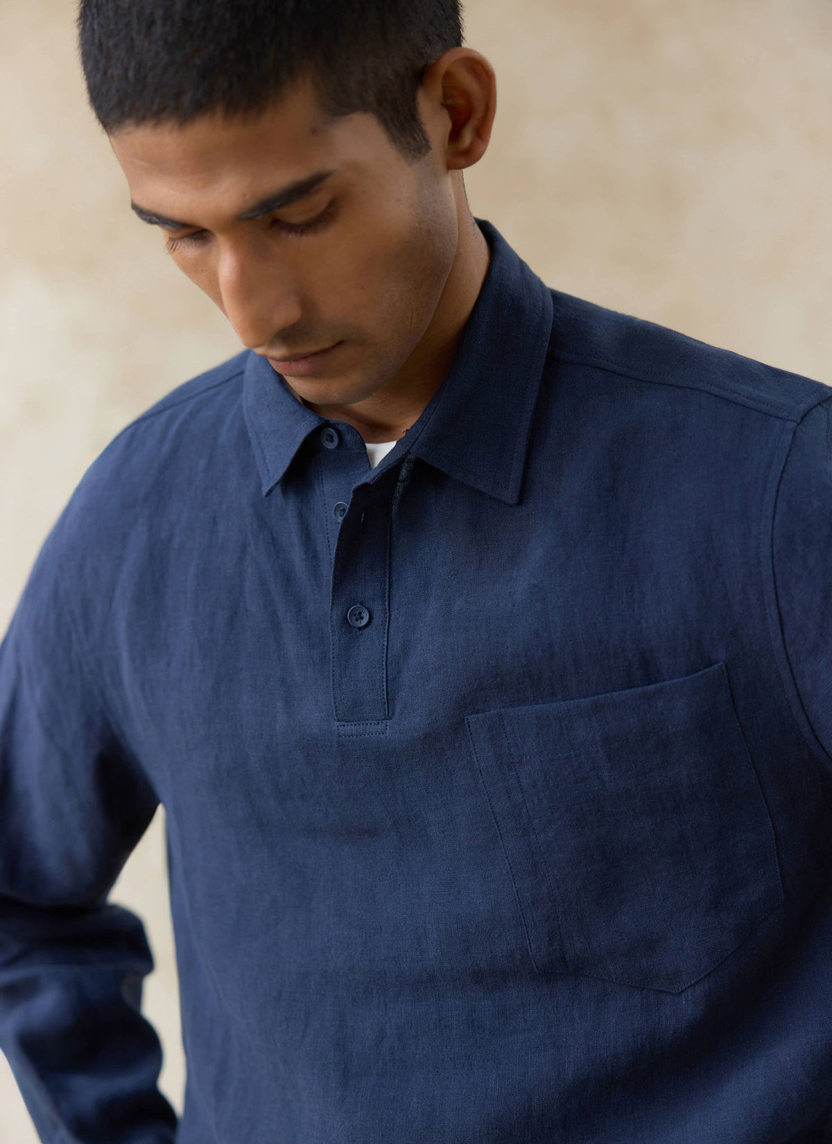 Men's Navy Popover Shirt - Alec - 100% Linen