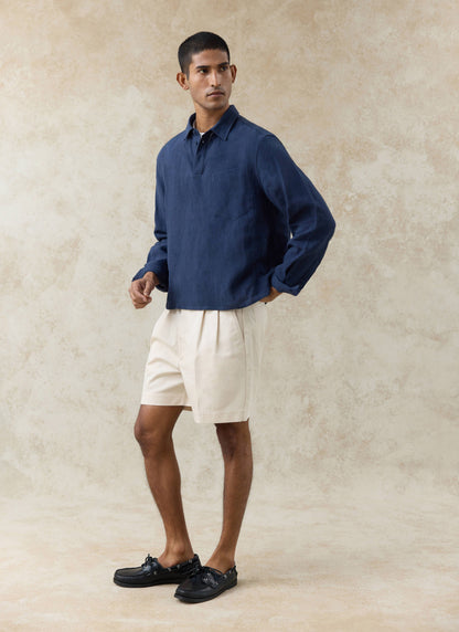 Men's Navy Popover Shirt - Alec - 100% Linen