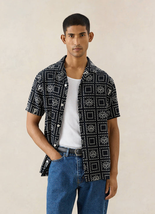 Men's Solis Heaton Cuban Shirt - Linen Blend - Black