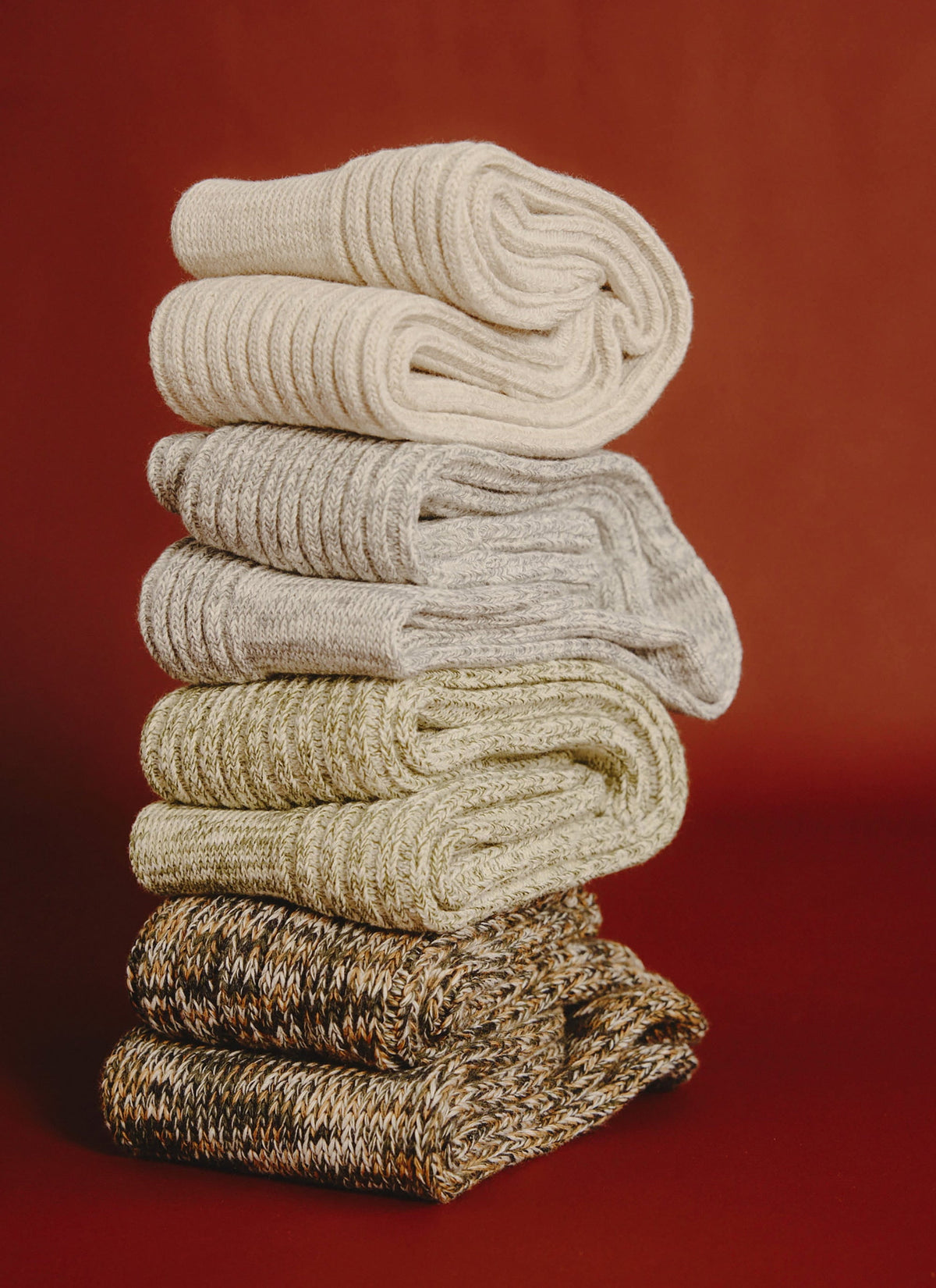 Men's Ribbed Marl Socks - Cotton - Fern Green