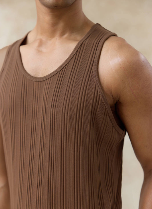 Men's Leon Ribbed Vest - Brown - Organic Cotton