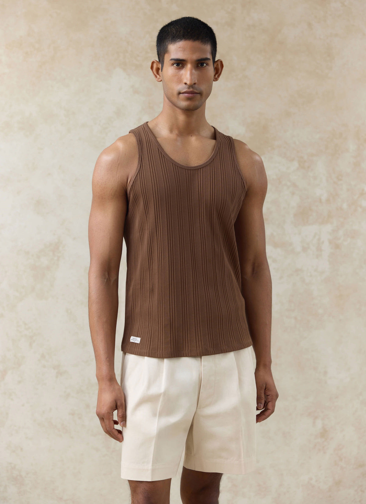Men's Leon Ribbed Vest - Brown - Organic Cotton