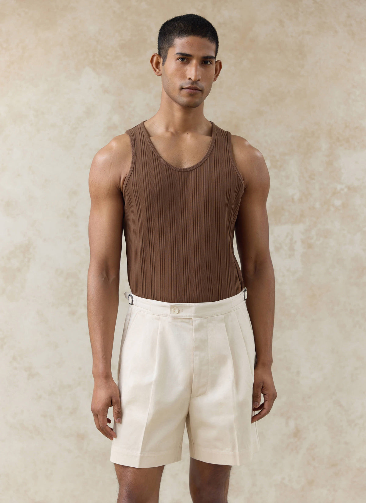 Men's Leon Ribbed Vest - Brown - Organic Cotton
