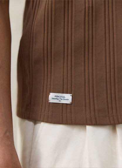 Men's Leon Ribbed Vest - Brown - Organic Cotton