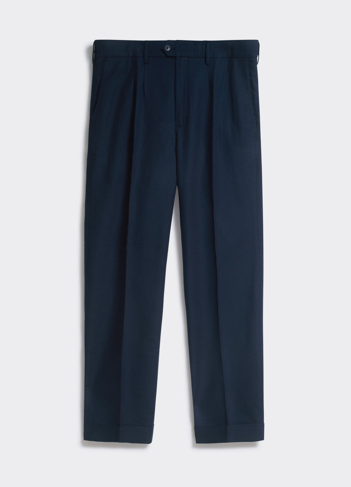 Men's Twin Pleated Trousers - Linen - Navy